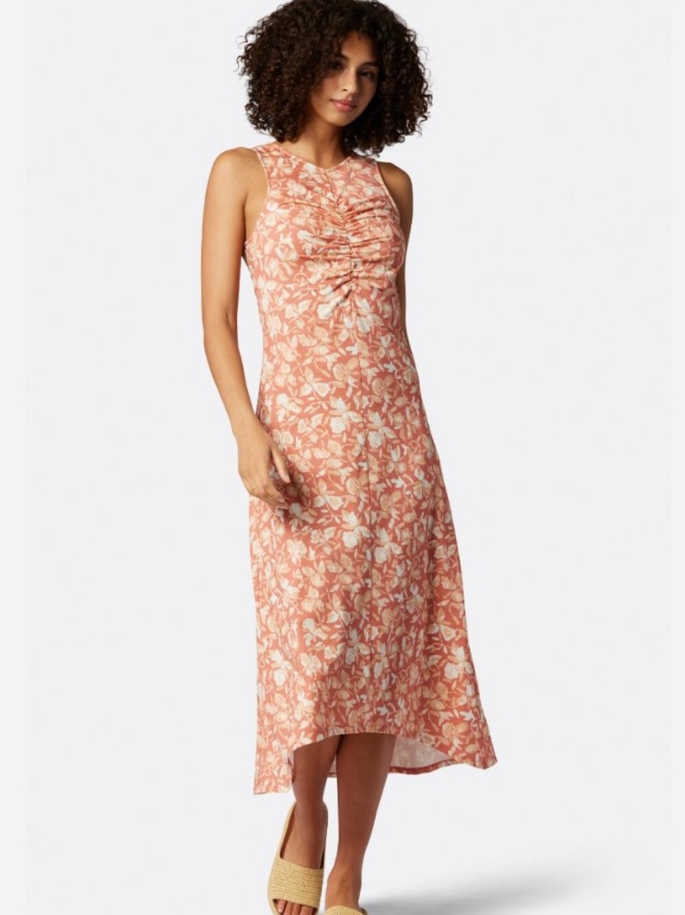 Joie Elliot Ruched Floral Midi Cotton Dress - Picture 4 of 7